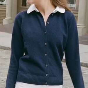 Brandy Melville Navy Button-Up Sweater with White Collar
